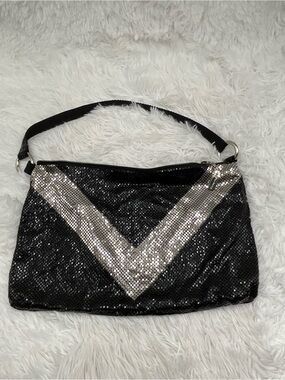 Whiting & Davis Evening Purse Black & Silver Metal Mesh Hobo Bag NWT